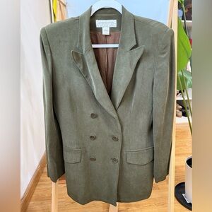 Jones New York 100% silk Olive Green Double-Breasted Blazer